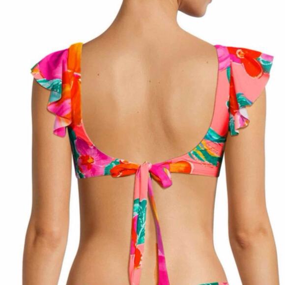 LA BLANCA Isla Floral Ruffle Bikini Top Size US 10 - Picture 2 of 7